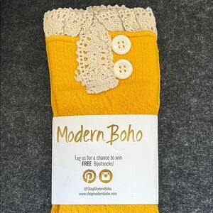MODERN‎ BOHO Mustard and Cream Button ‘n Lace Trim Boot Toppers